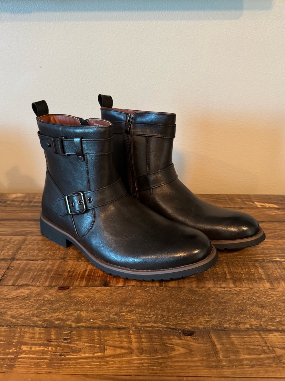 Men's Polar Fox Wyatt Black Leather Buckle Ankle Boots 10.5M